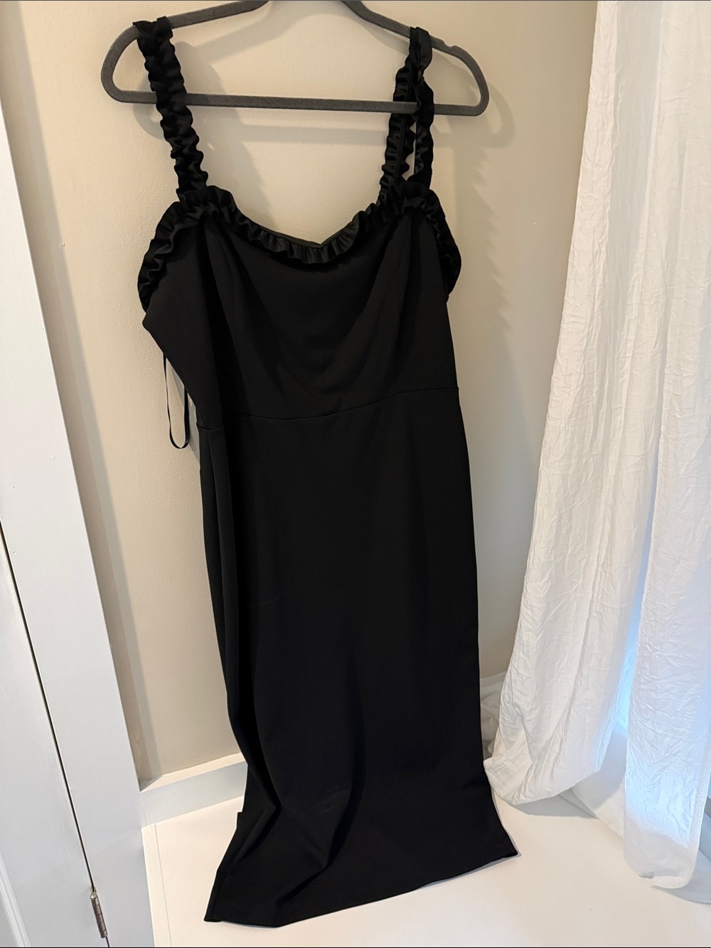 bebe Black Dress with Ruffled Strap Detail